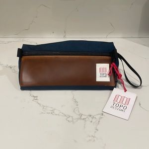 Topo Designs Dopp Kit Navy/Brown Leather NWT